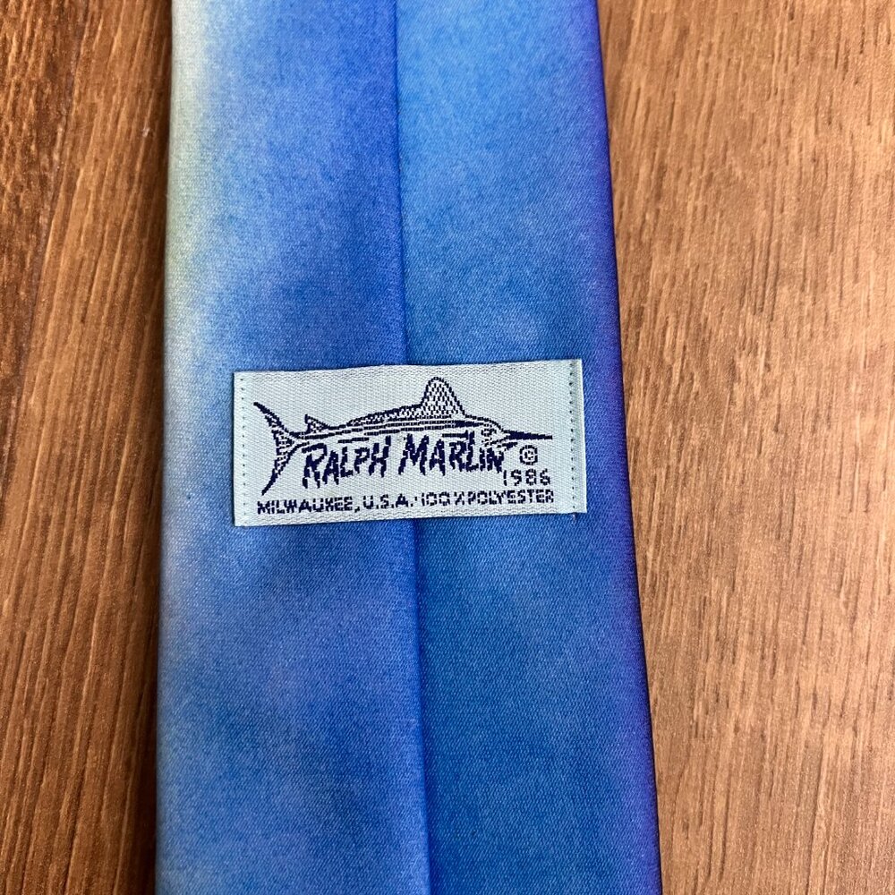 80s Fish Tie - Vintage Ralph Marlin Necktie Designer Tuna Print - Kitschy Tuna - Picture 4 of 7